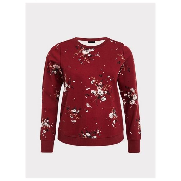 TORRID 2X Red Floral Crewneck Ponte  Sweatshirt Long Sleeve Cropped - Picture 1 of 12